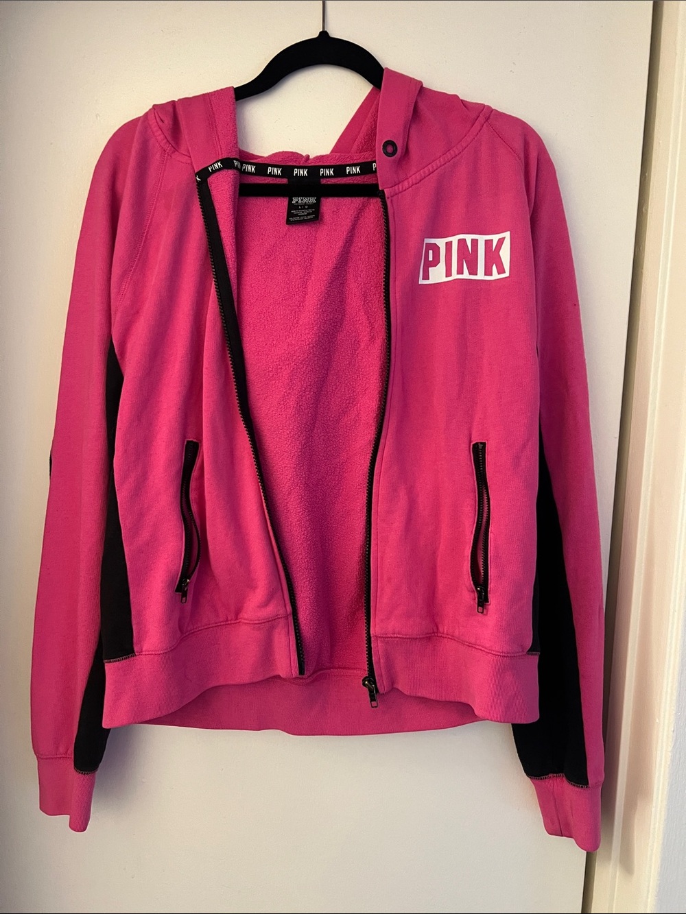 PINK Victoria's Secret Hot Pink and Black Zip Hoodie
